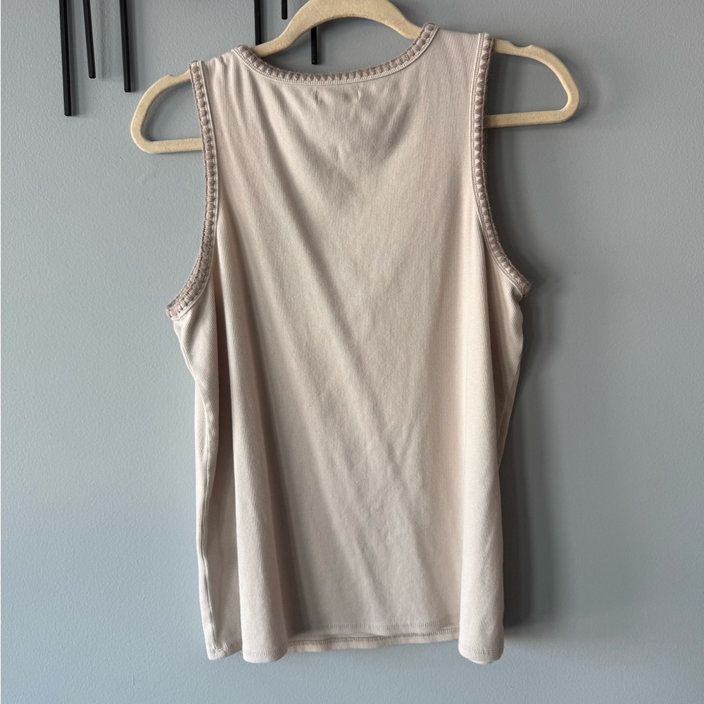 Sleeveless Crochet-Trim Tank Top - Beige - Picture 2 of 3